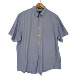 Lands End Short Sleeve Button Down Shirt‎ Mens XL 17 17.5 Blue Traditional Fit